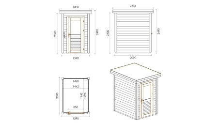 Casetta da giardino in legno Mira 1.59x2.09 m - 3.32 m2 - 28 mm - impregnata