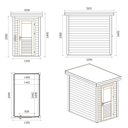 Casetta da giardino in legno Mira 1.59x2.59 m - 4.11 m2 - 28 mm - impregnata