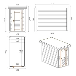 Casetta da giardino in legno Mira 1.59x3.09 m - 4.91 m2 - 28 mm - impregnata