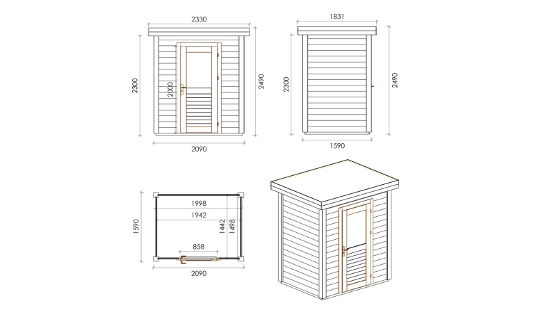 Casetta da giardino in legno Vala 2.09x1.59 m - 3.32 m2 - 28 mm - impregnata