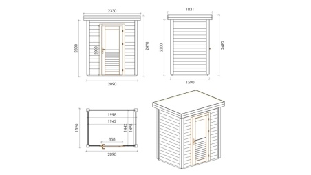 Casetta da giardino in legno Vala 2.09x1.59 m - 3.32 m2 - 28 mm - impregnata