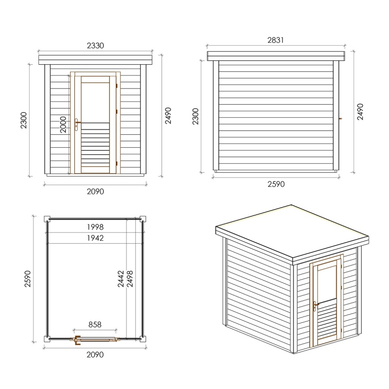 Casetta da giardino in legno Vala 2.09x2.59 m - 5.41 m2 - 28 mm - impregnata