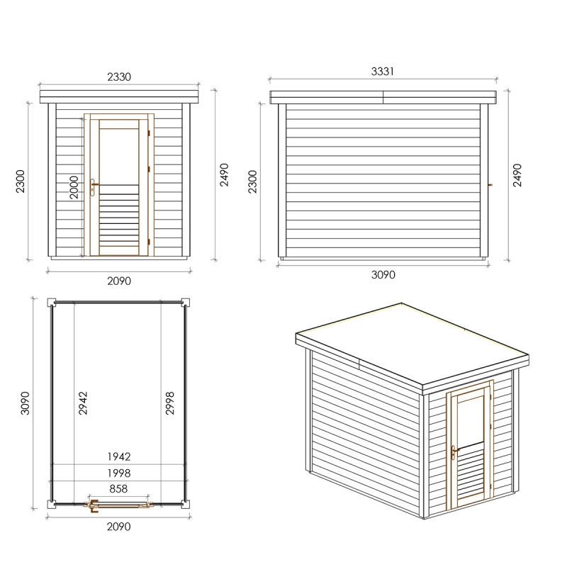 Casetta da giardino in legno Vala 2.09x3.09 m - 6.46 m2 - 28 mm - impregnata