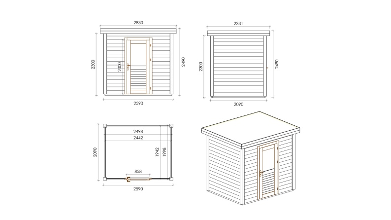 Casetta da giardino in legno Rava 2.59x2.09 m - 5.41 m2 - 28 mm - impregnata