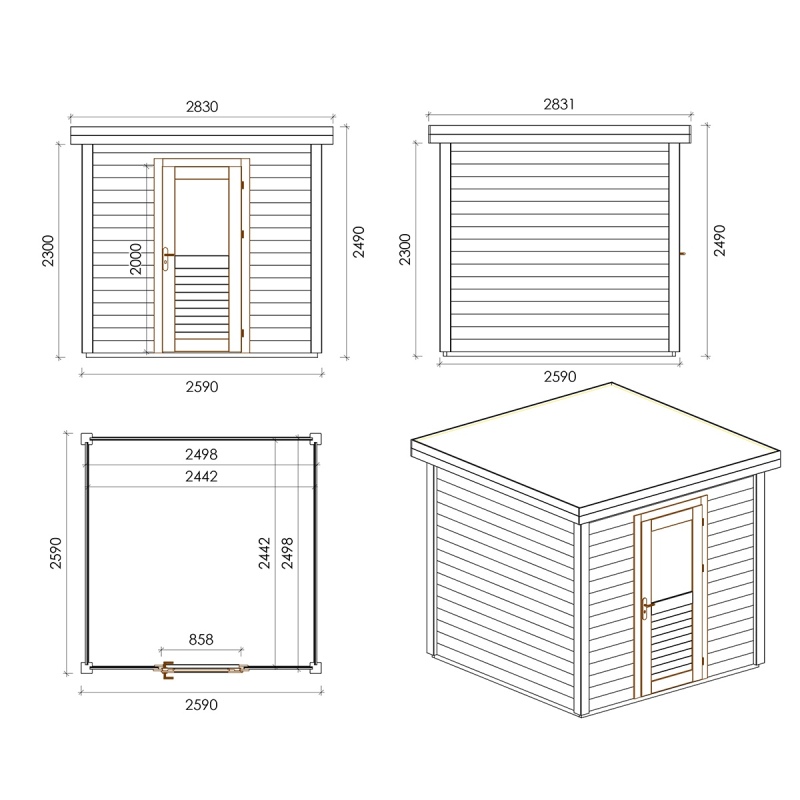 Casetta da giardino in legno Rava 2.59x2.59 m - 6.71 m2 - 28 mm - impregnata