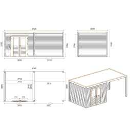 Casetta da giardino in legno Sora 6.06x3.09 m - 18.73 m2 - 28 mm - impregnata