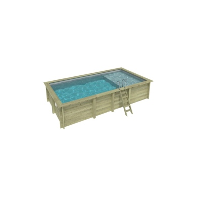 Piscina in legno AQUA 7 x 3.75 – H.1.45 m con spiaggia, grigio, con supporti fissati al calcestruzzo