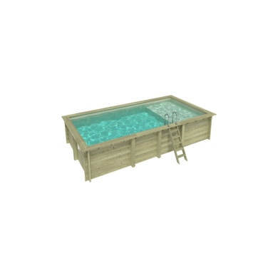 Piscina in legno AQUA 7 x 3.75 – H.1.45 m con spiaggia, sabbia, con supporti fissati al calcestruzzo