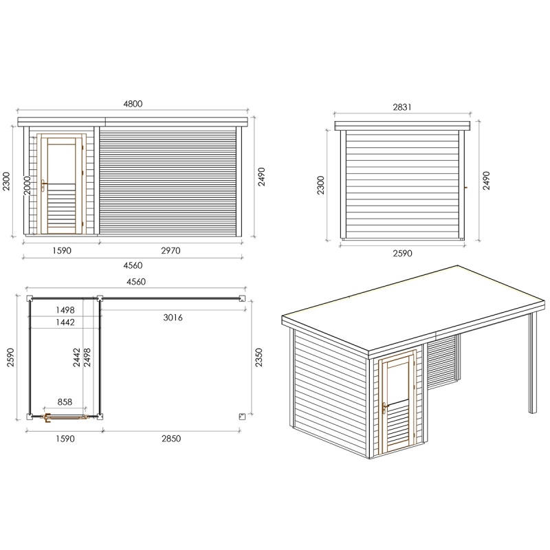 Casetta da giardino in legno Mira 4.56x2.59 m - 11.81 m2 - 28 mm - impregnata