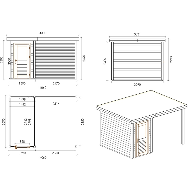 Casetta da giardino in legno Mira 4.06x3.09 m - 12.54 m2 - 28 mm - impregnata
