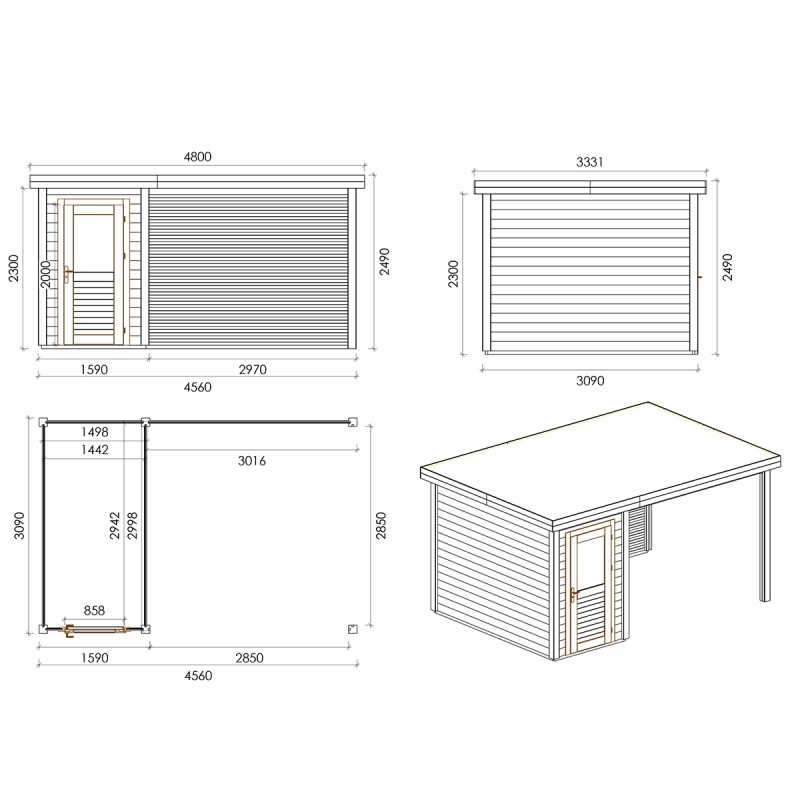 Casetta da giardino in legno Mira 4.56x3.09 m - 14.09 m2 - 28 mm - impregnata