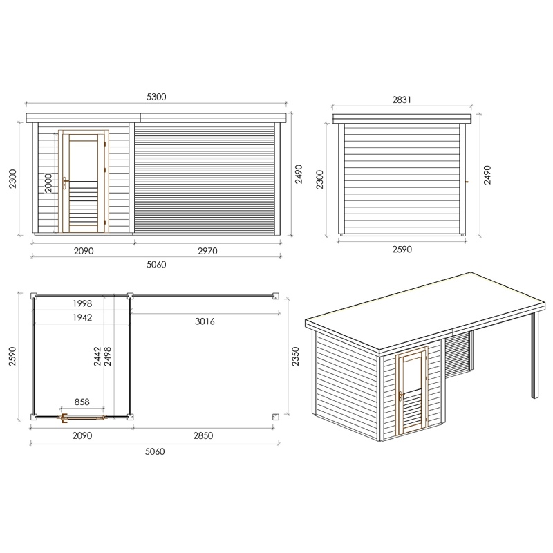 Casetta da giardino in legno Vala 5.06x2.59 m - 13.1 m2 - 28 mm - impregnata