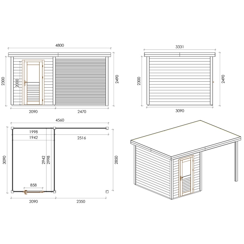 Casetta da giardino in legno Vala 4.56x3.09 m - 14.09 m2 - 28 mm - impregnata