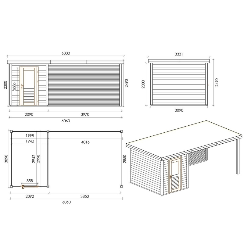 Casetta da giardino in legno Vala 6.06x3.09 m - 18.72 m2 - 28 mm - impregnata