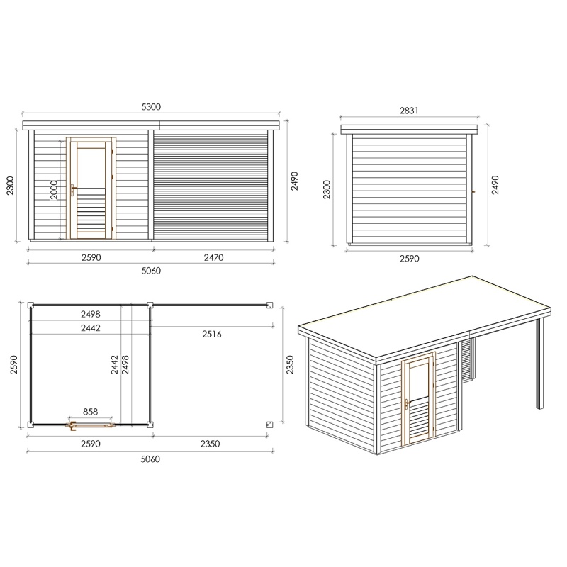 Casetta da giardino in legno Rava 5.06x2.59 m - 13.1 m2 - 28 mm - impregnata