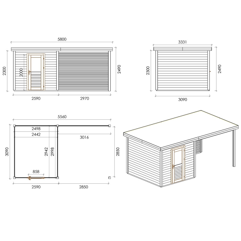 Casetta da giardino in legno Rava 5.56x3.09 m - 17.18 m2 - 28 mm - impregnata