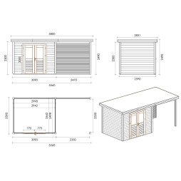 Casetta da giardino in legno Aura 5.56x2.59 m - 14.4 m2 - 28 mm - impregnata