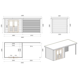 Casetta da giardino in legno Aura 6.06x2.59 m - 15.69 m2 - 28 mm - impregnata