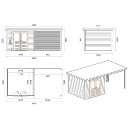 Casetta da giardino in legno Aura 6.06x3.09 m - 18.72 m2 - 28 mm - impregnata
