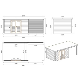 Casetta da giardino in legno Freya 7.06x2.59 m - 18.28 m2 - 28 mm - impregnata