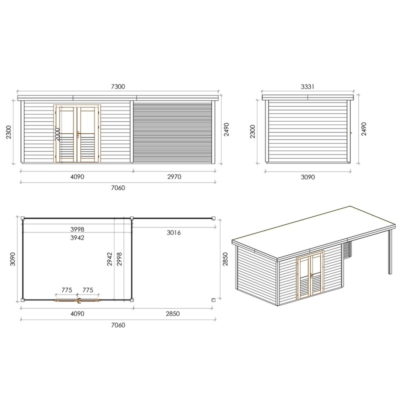 Casetta da giardino in legno Freya 6.56x3.09 m - 20.27 m2 - 28 mm - impregnata