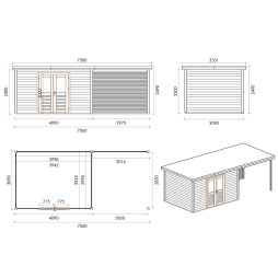 Casetta da giardino in legno Freya 6.56x3.09 m - 20.27 m2 - 28 mm - impregnata