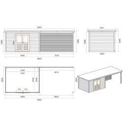Casetta da giardino in legno Freya 7.06x3.09 m - 21.81 m2 - 28 mm - impregnata
