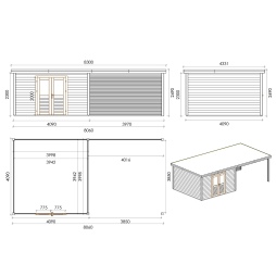Casetta da giardino in legno Freya 8.06x4.09 m - 32.96 m2 - 28 mm - impregnata