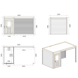 Casetta da giardino in legno Veya 4.56x2.59 m - 11.81 m2 - 28 mm - impregnata