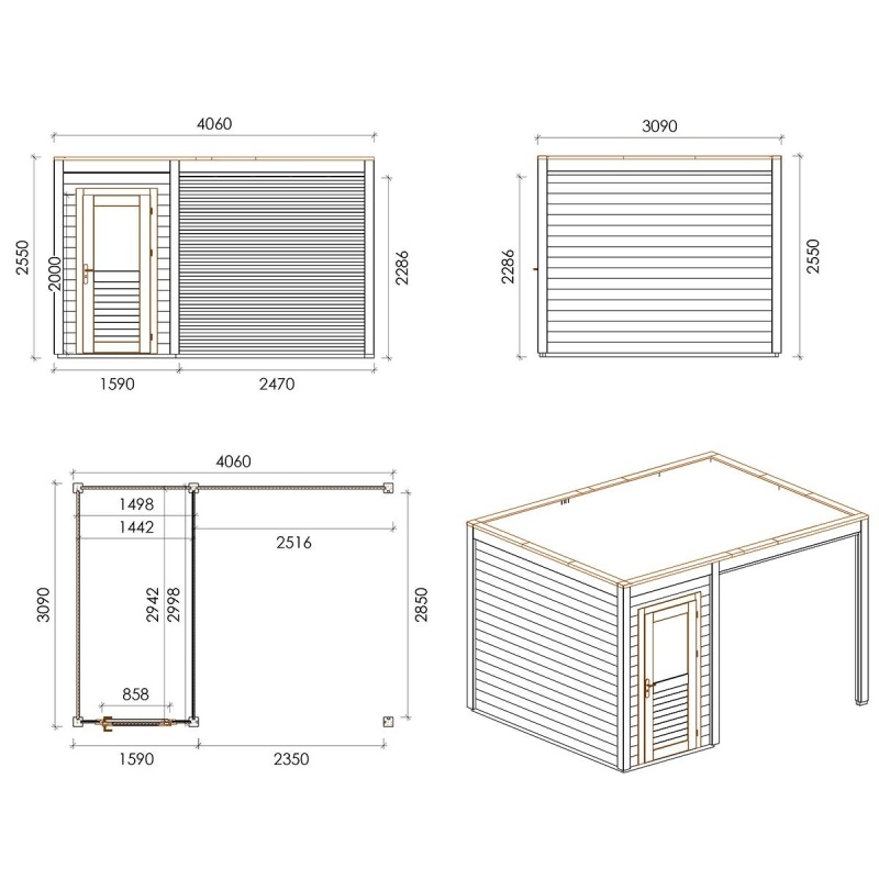 Casetta da giardino in legno Veya 4.06x3.09 m - 12.55 m2 - 28 mm - impregnata