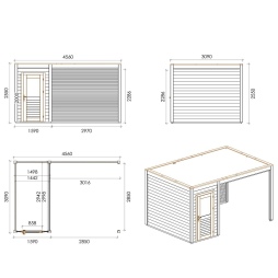 Casetta da giardino in legno Veya 4.56x3.09 m - 14.09 m2 - 28 mm - impregnata