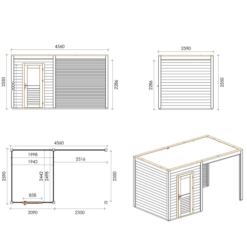 Casetta da giardino in legno Luma 4.56x2.59 m - 11.81 m2 - 28 mm - impregnata