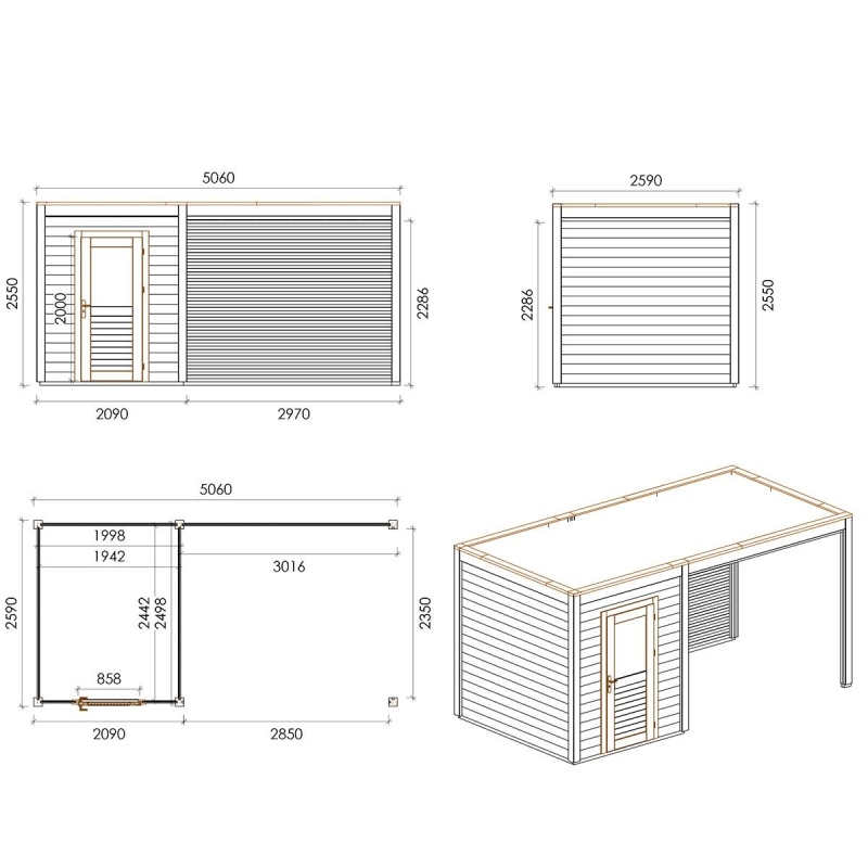 Casetta da giardino in legno Luma 5.06x2.59 m - 13.11 m2 - 28 mm - impregnata