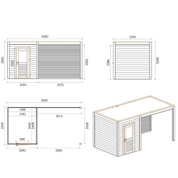Casetta da giardino in legno Luma 5.06x2.59 m - 13.11 m2 - 28 mm - impregnata