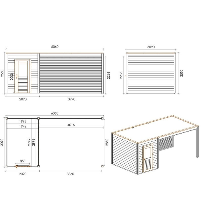 Casetta da giardino in legno Luma 6.06x3.09 m - 18.73 m2 - 28 mm - impregnata