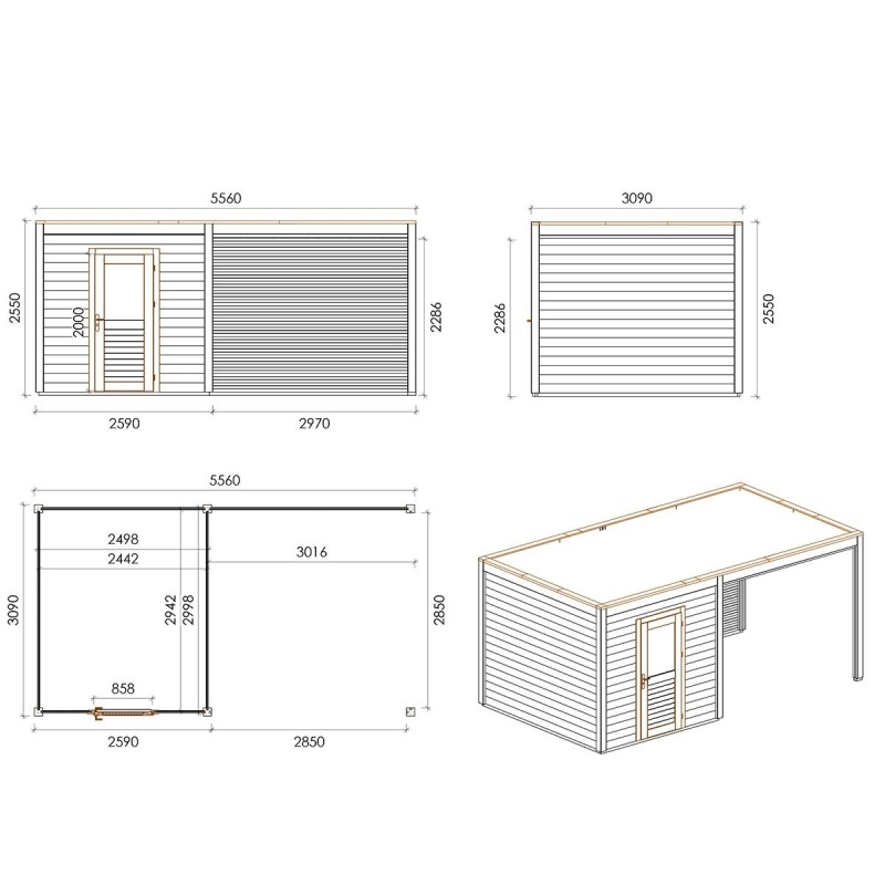 Casetta da giardino in legno Nexa 5.56x3.09 m - 17.18 m2 - 28 mm - impregnata