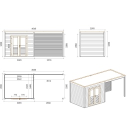 Casetta da giardino in legno Sora 6.06x2.59 m - 15.7 m2 - 28 mm - impregnata