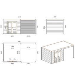 Casetta da giardino in legno Sora 5.56x3.09 m - 17.18 m2 - 28 mm - impregnata