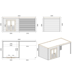 Casetta da giardino in legno Sora 6.06x3.09 m - 18.73 m2 - 28 mm - impregnata