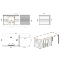 Casetta da giardino in legno Nova 6.56x2.59 m - 16.99 m2 - 28 mm - impregnata