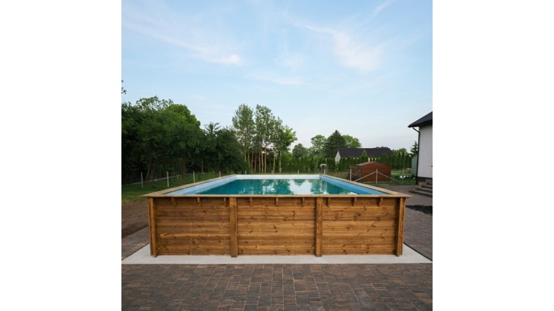 Piscina in legno AQUA 8.5 x 4.35 - H.1.45 m, azzurro chiaro, con supporti da cementare