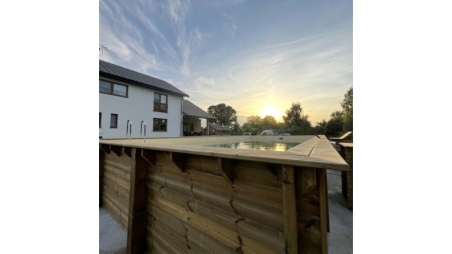 Piscina in legno AQUA 8.5 x 4.35 - H.1.45 m, azzurro chiaro, con supporti da cementare