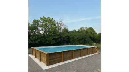 Piscina in legno AQUA 8.5 x 4.35 - H.1.45 m, azzurro chiaro, con supporti da cementare