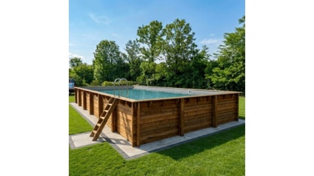 Piscina in legno AQUA 8.5 x 4.35 - H.1.45 m, azzurro chiaro, con supporti da cementare