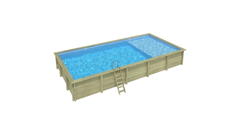Piscina in legno AQUA 8.5 x 4.35 - H.1.45 m, azzurro chiaro, con supporti da cementare