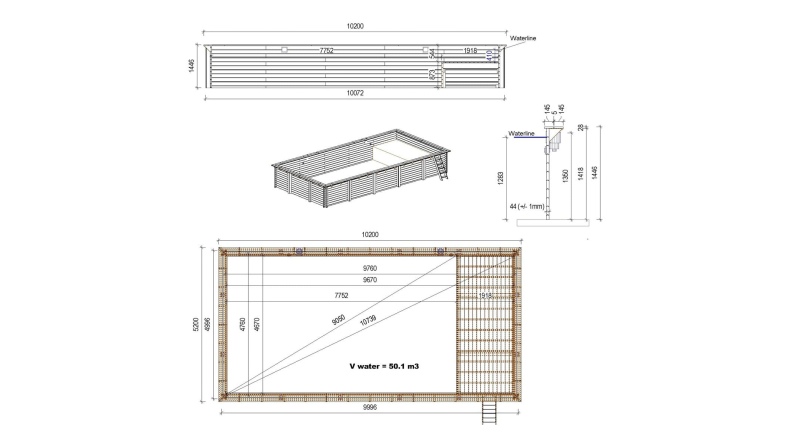 Piscina in legno AQUA 8.5 x 4.35 - H.1.45 m, azzurro chiaro, con supporti da cementare