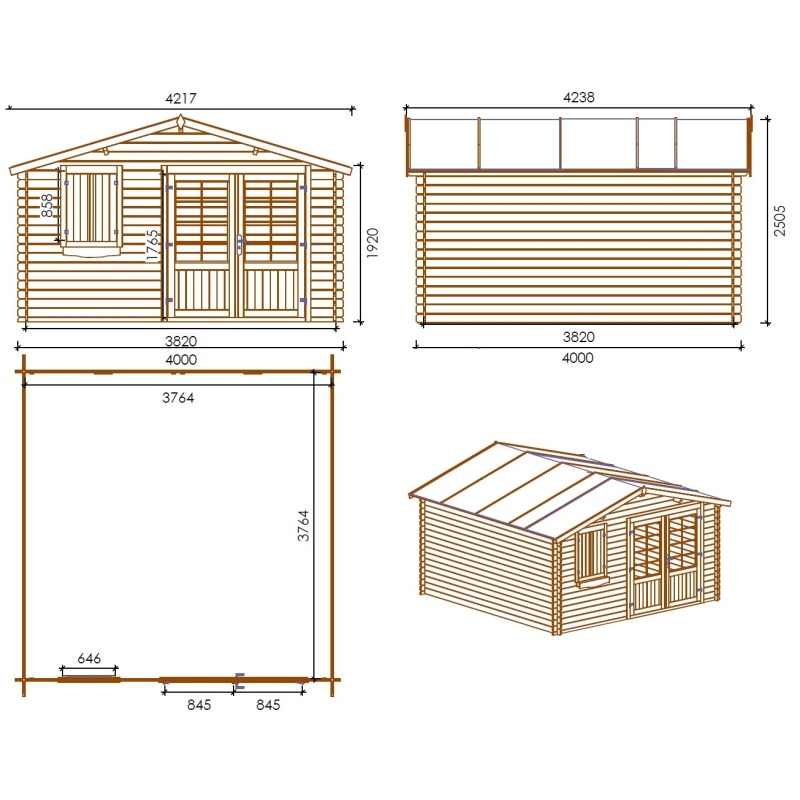 Casetta da giardino in legno - 16m2 - 4x4m - 28mm - colore: 
