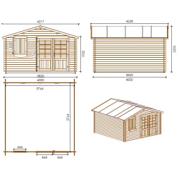 Casetta da giardino in legno - 16m2 - 4x4m - 28mm - colore: naturale