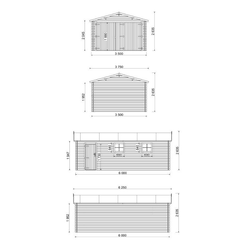 Garage in legno - 21m2 - 3.5x6m - impregnata - 28mm - colore: marrone