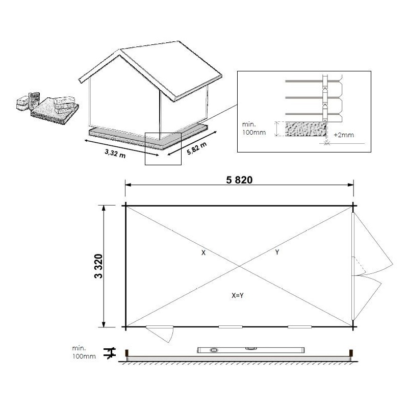 Garage in legno - 21m2 - 3.5x6m - impregnata - 28mm - colore: 